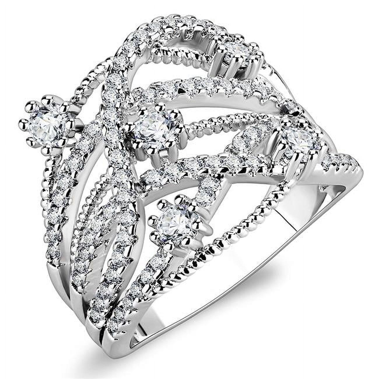 Women Rhodium Brass Ring with AAA Grade CZ in Clear - Size 6