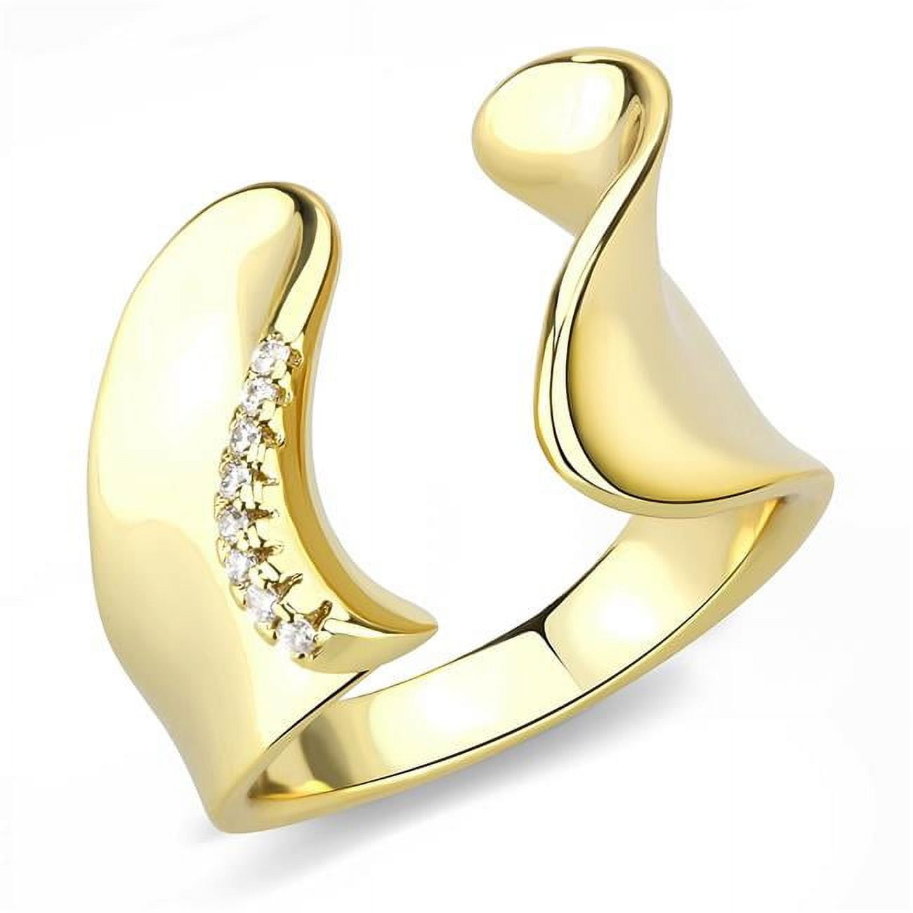 Women Gold Brass Ring with AAA Grade CZ in Clear - Size 9
