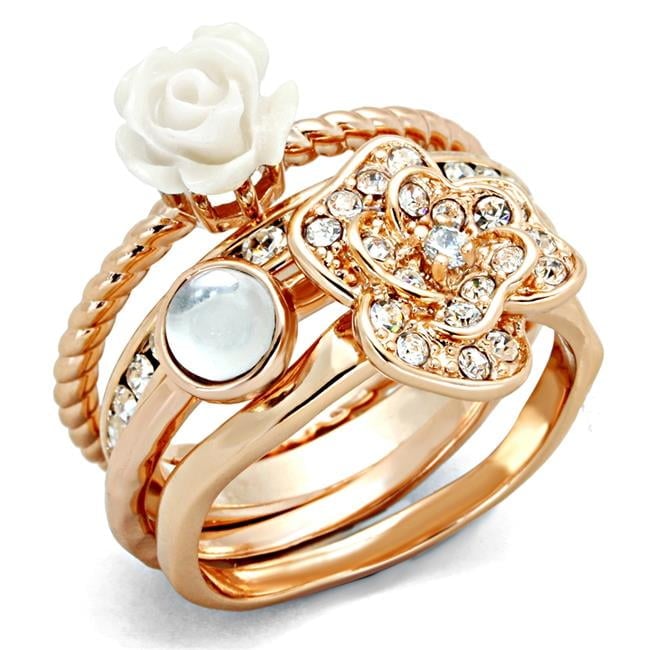 Women Rose Gold Brass Ring with Synthetic in White - Size 8