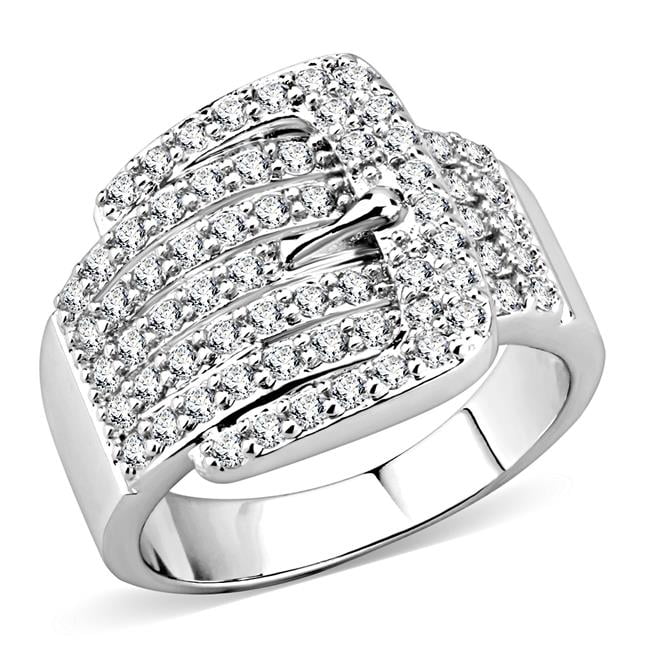 Women Rhodium Brass Ring with AAA Grade CZ in Clear - Size 6