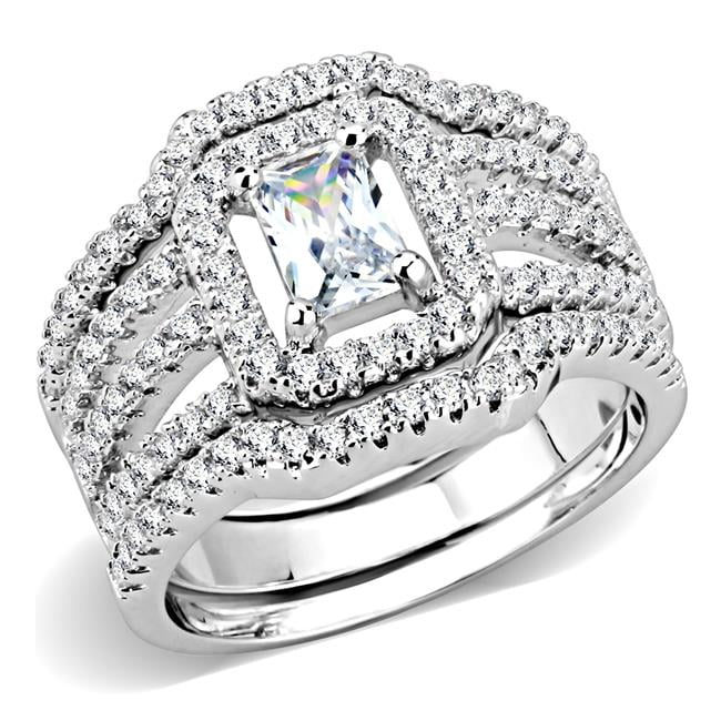 Women Rhodium Brass Ring with AAA Grade CZ in Clear - Size 7