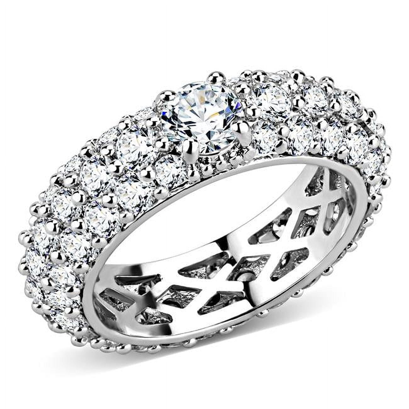 Women Rhodium Brass Ring with AAA Grade CZ in Clear - Size 6