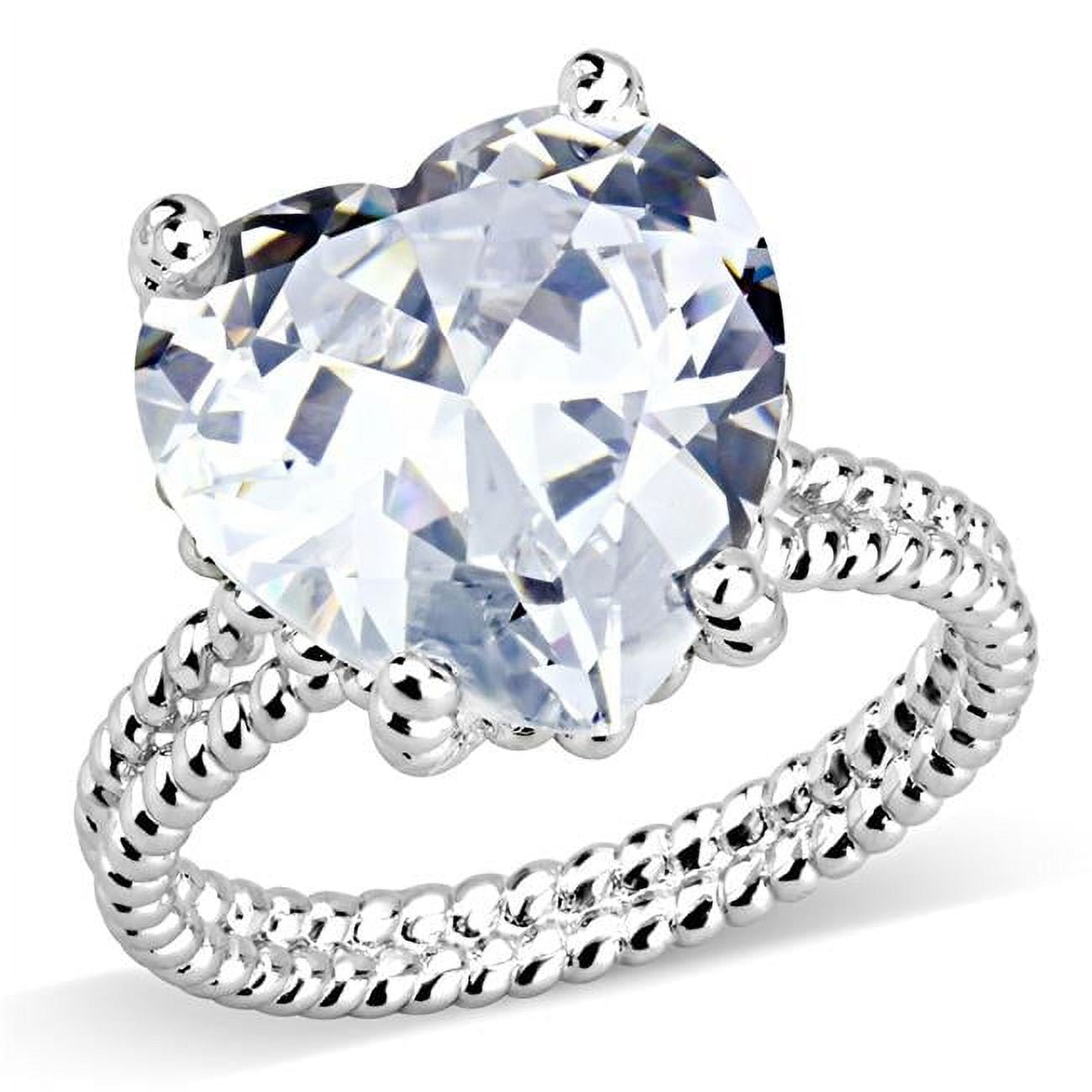 Women Rhodium Brass Ring with AAA Grade CZ in Clear - Size 7