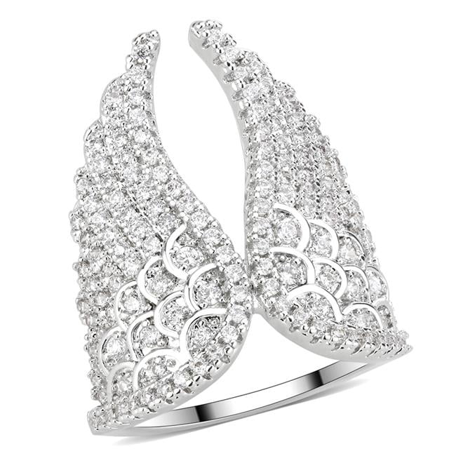Women Rhodium Brass Ring with AAA Grade CZ in Clear - Size 8