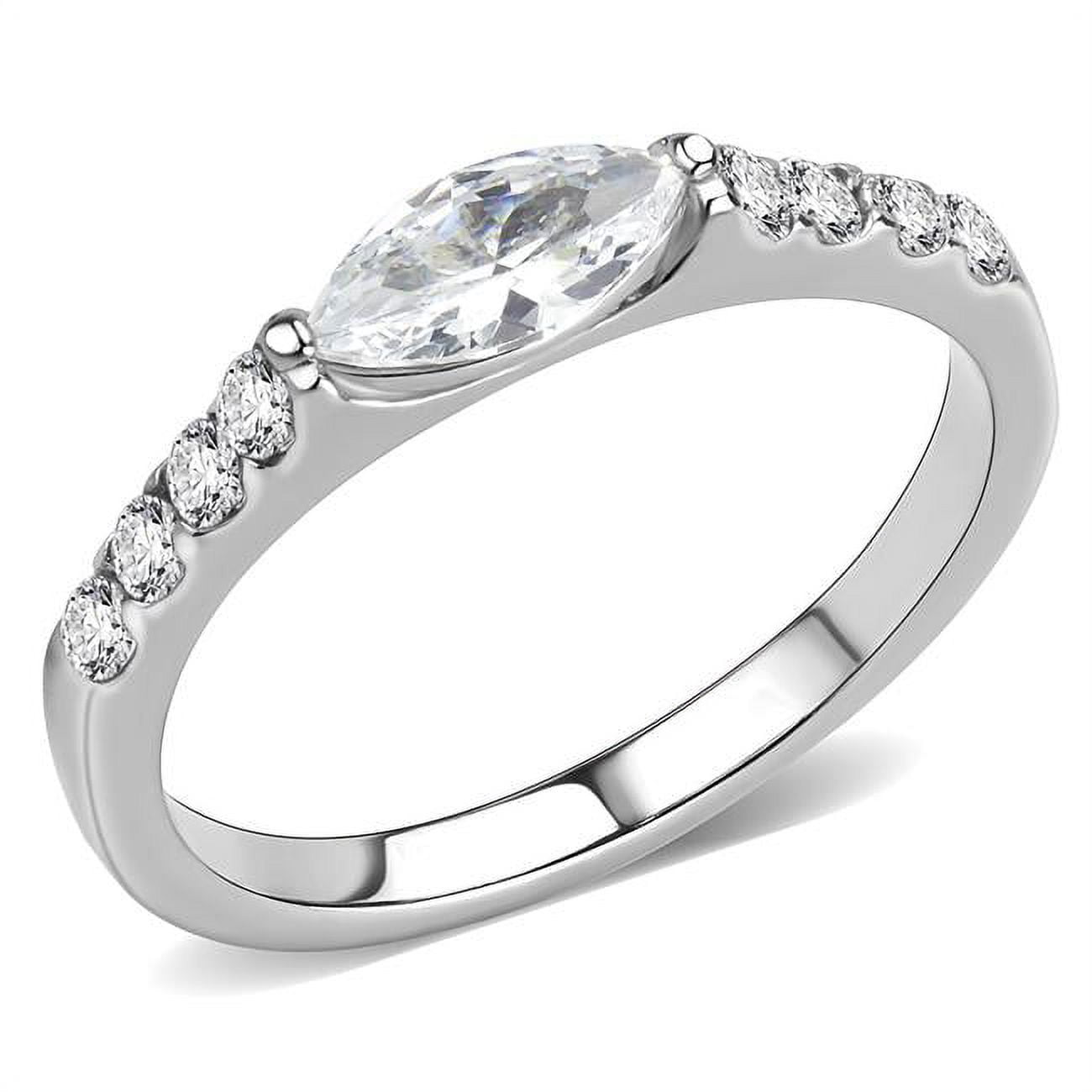 Women No Plating Stainless Steel Ring with AAA Grade CZ in Clear - Size 6