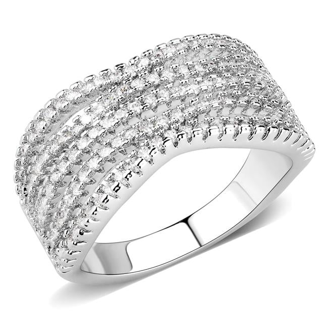 Women Rhodium Brass Ring with AAA Grade CZ in Clear - Size 9