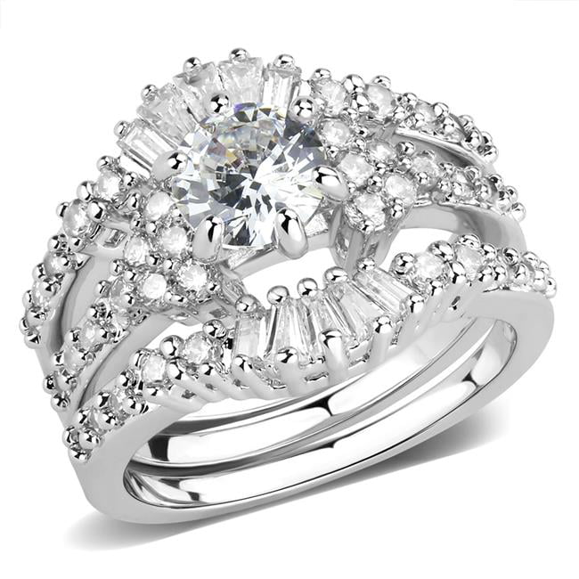Women Rhodium Brass Ring with AAA Grade CZ in Clear - Size 6