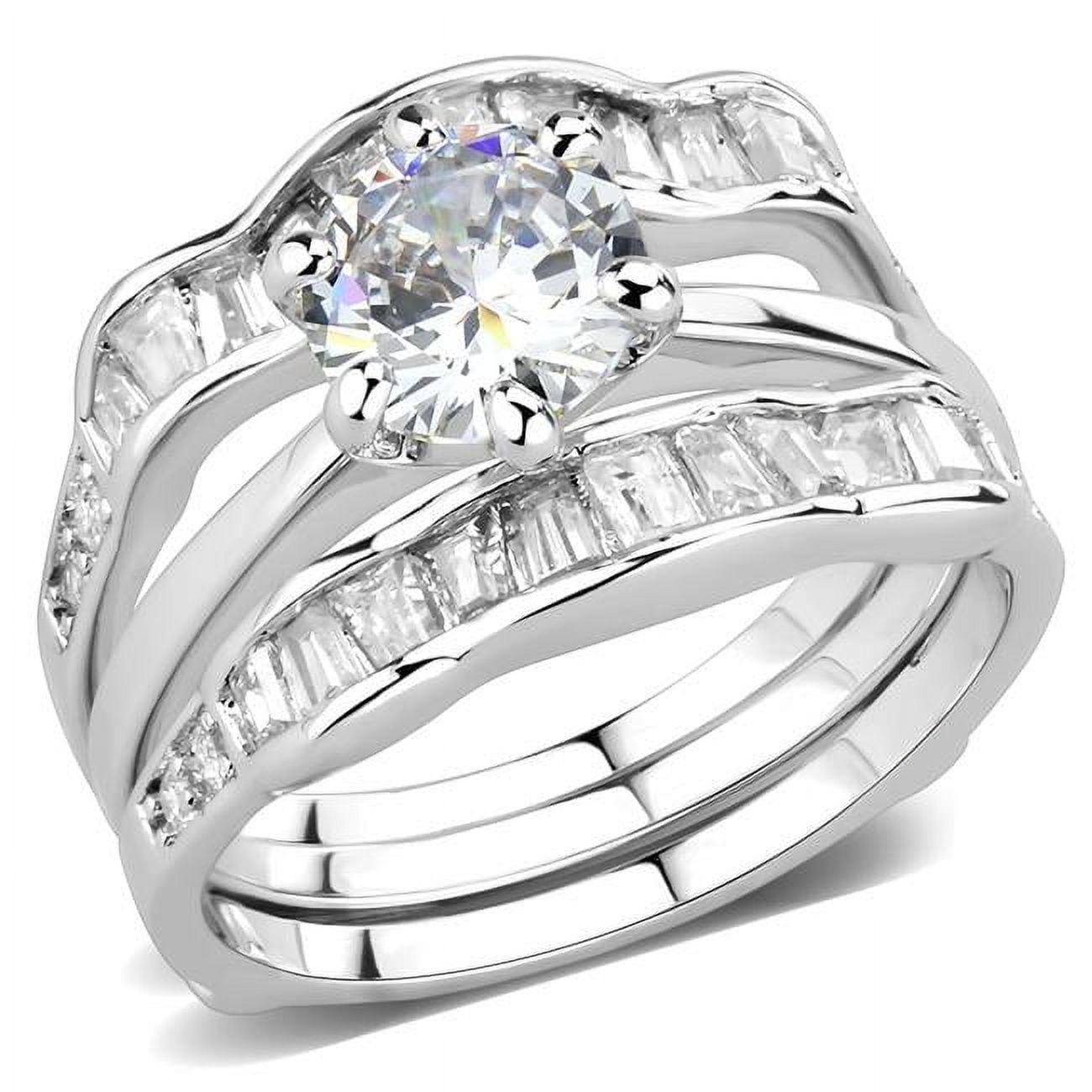 Women Rhodium Brass Ring with AAA Grade CZ in Clear - Size 7