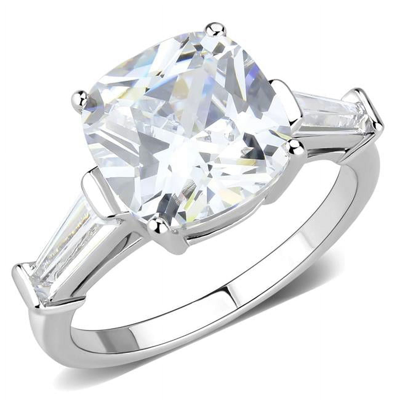 Women Rhodium Brass Ring with AAA Grade CZ in Clear - Size 9