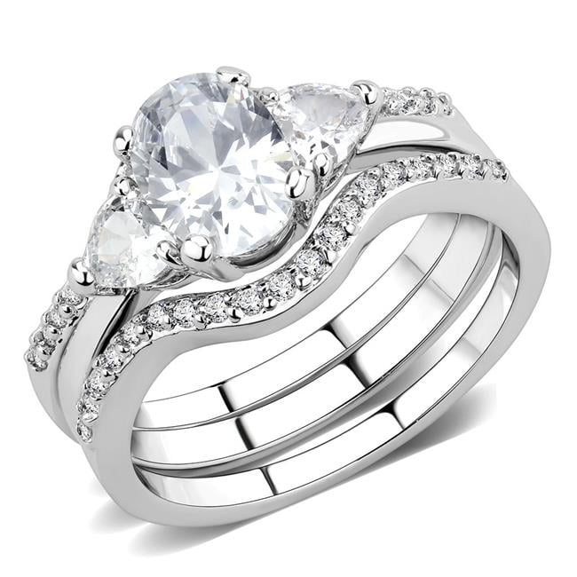 Women Rhodium Brass Ring with AAA Grade CZ in Clear - Size 9