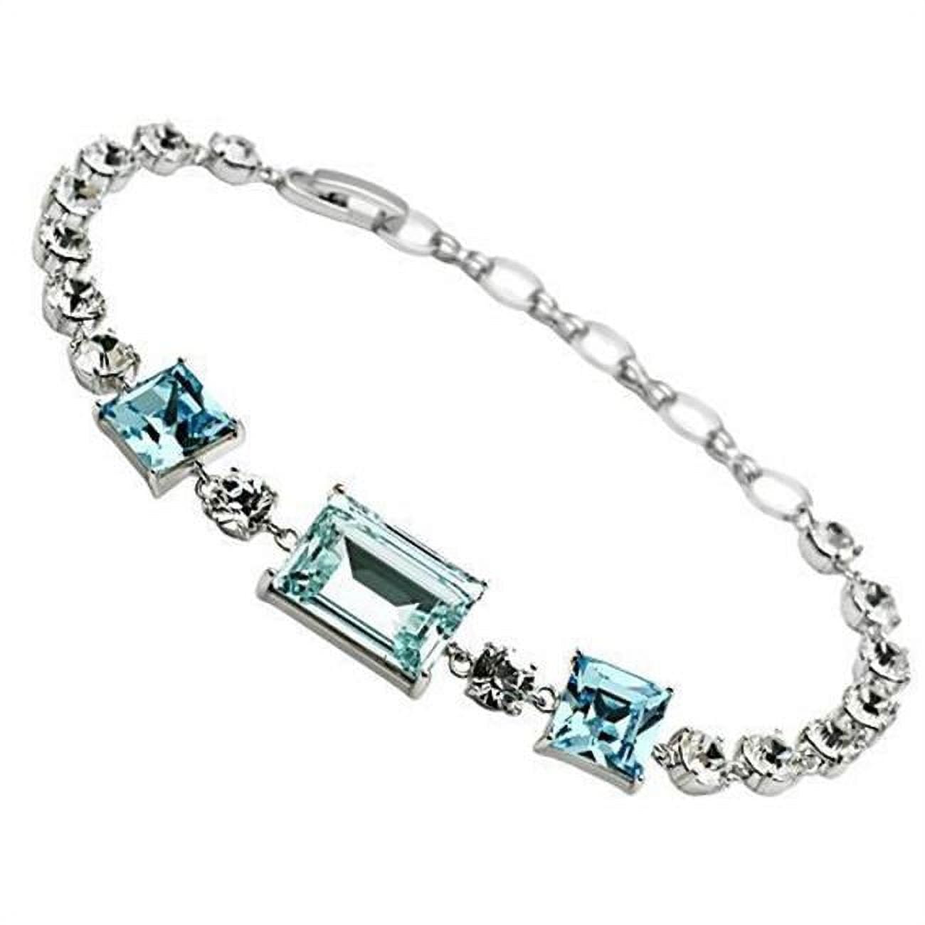 Picture of Alamode 3W176-7 Women Rhodium Brass Bracelet with Top Grade Crystal in Sea Blue - 7 in.