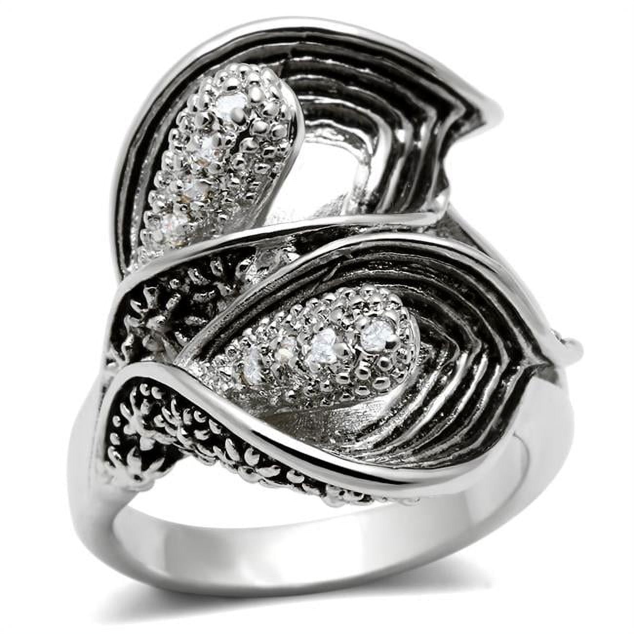 Women Rhodium Brass Ring with AAA Grade CZ in Clear - Size 10