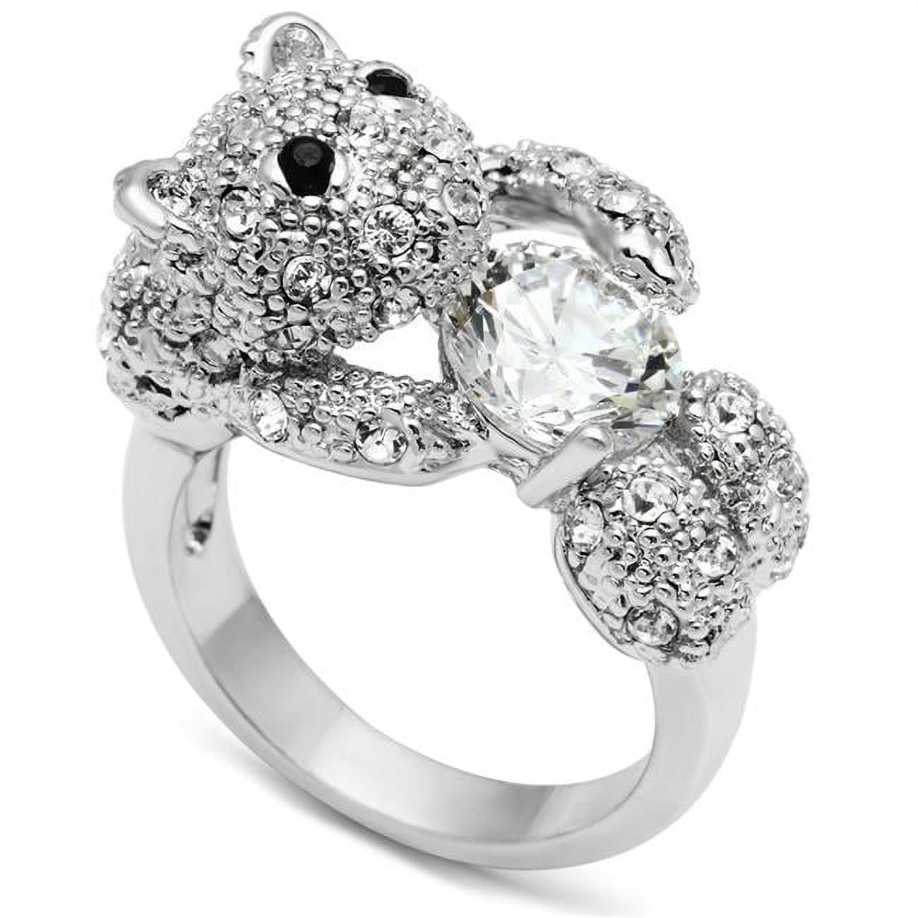 Women Rhodium Brass Ring with AAA Grade CZ in Clear - Size 9