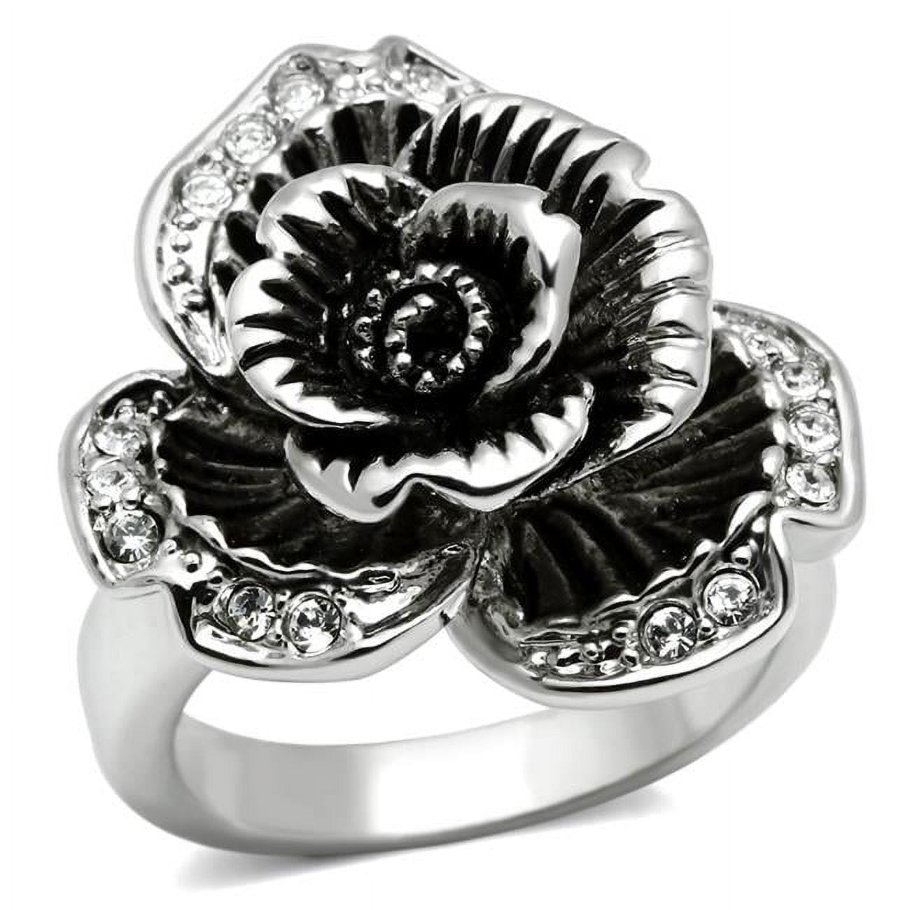 Women Rhodium Brass Ring with Top Grade Crystal in Clear - Size 5