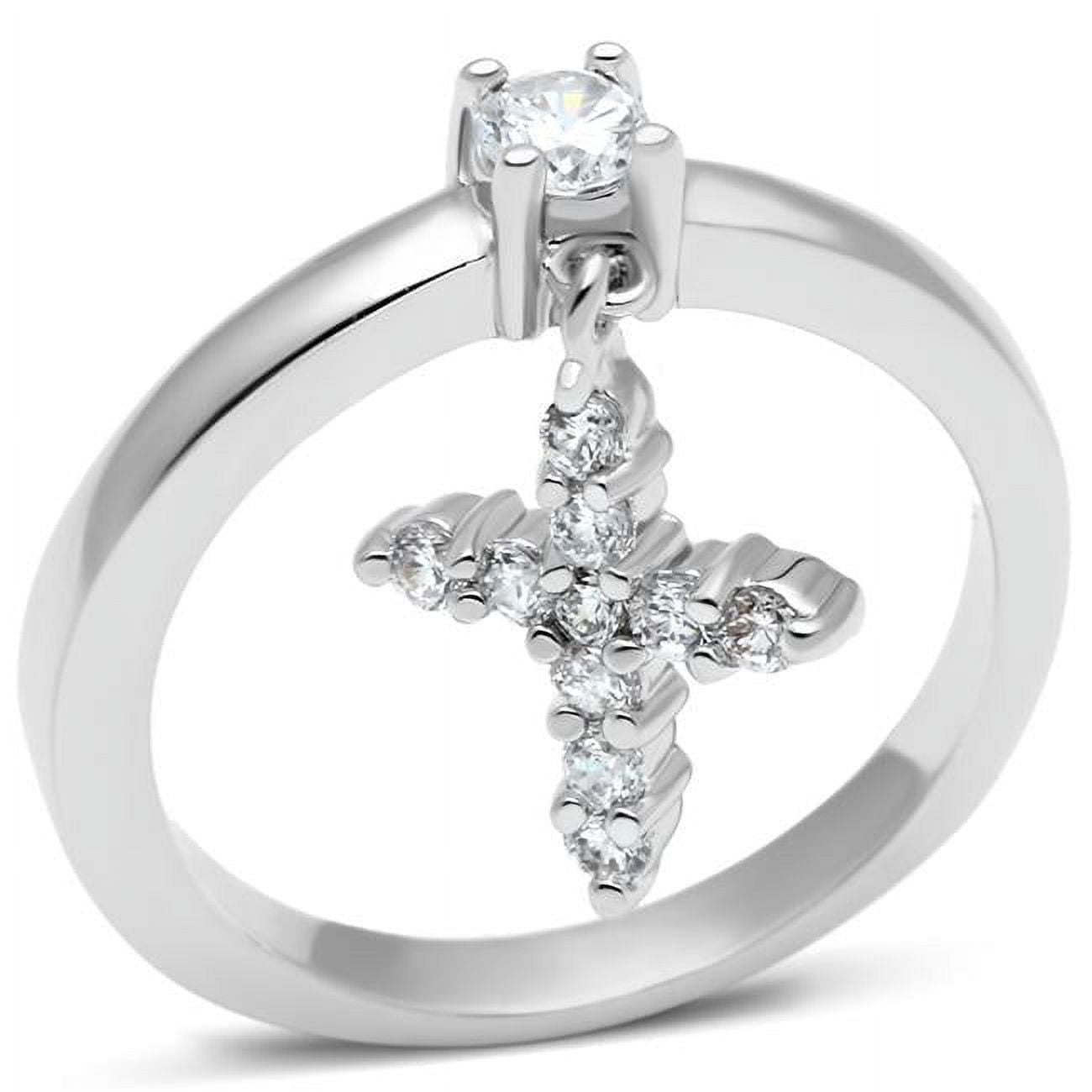 Women Rhodium Brass Ring with AAA Grade CZ in Clear - Size 6