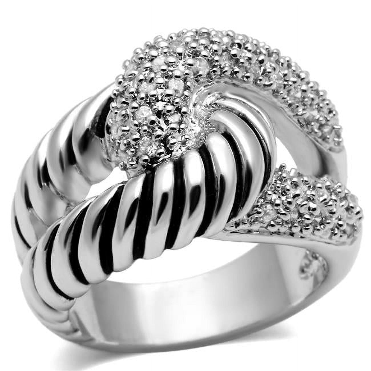 Women Rhodium Brass Ring with AAA Grade CZ in Clear - Size 8