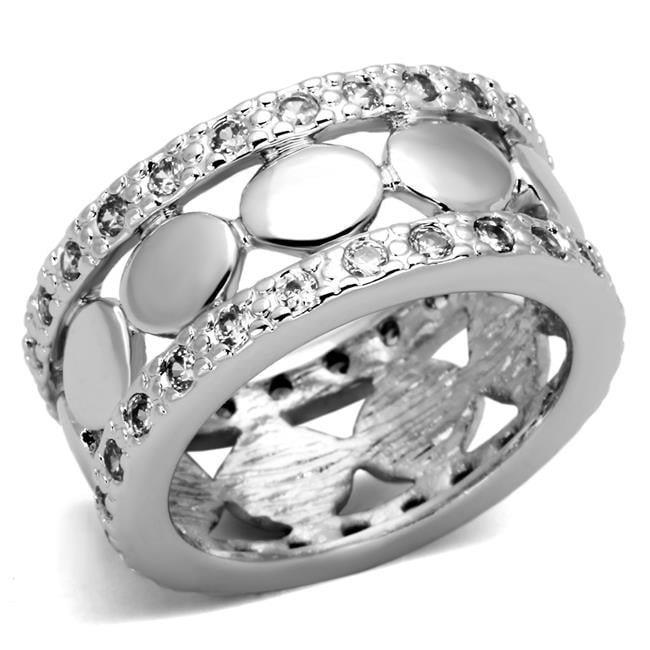 Women Rhodium Brass Ring with AAA Grade CZ in Clear - Size 6