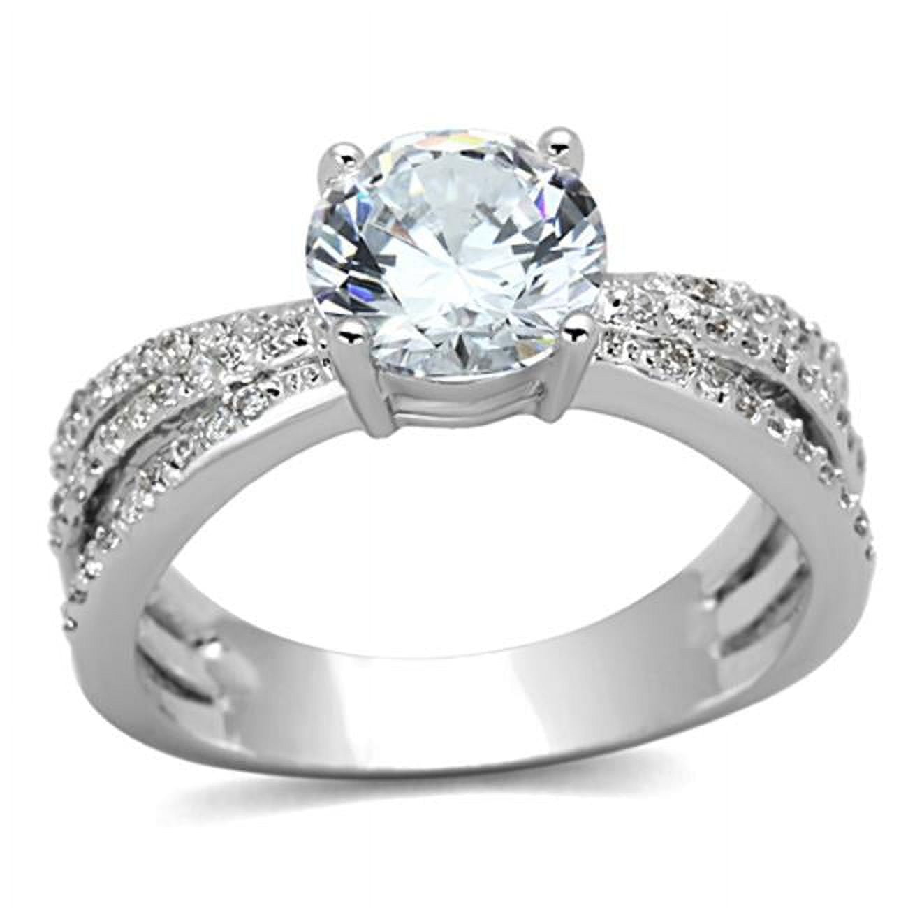 Women Rhodium Brass Ring with AAA Grade CZ in Clear - Size 7