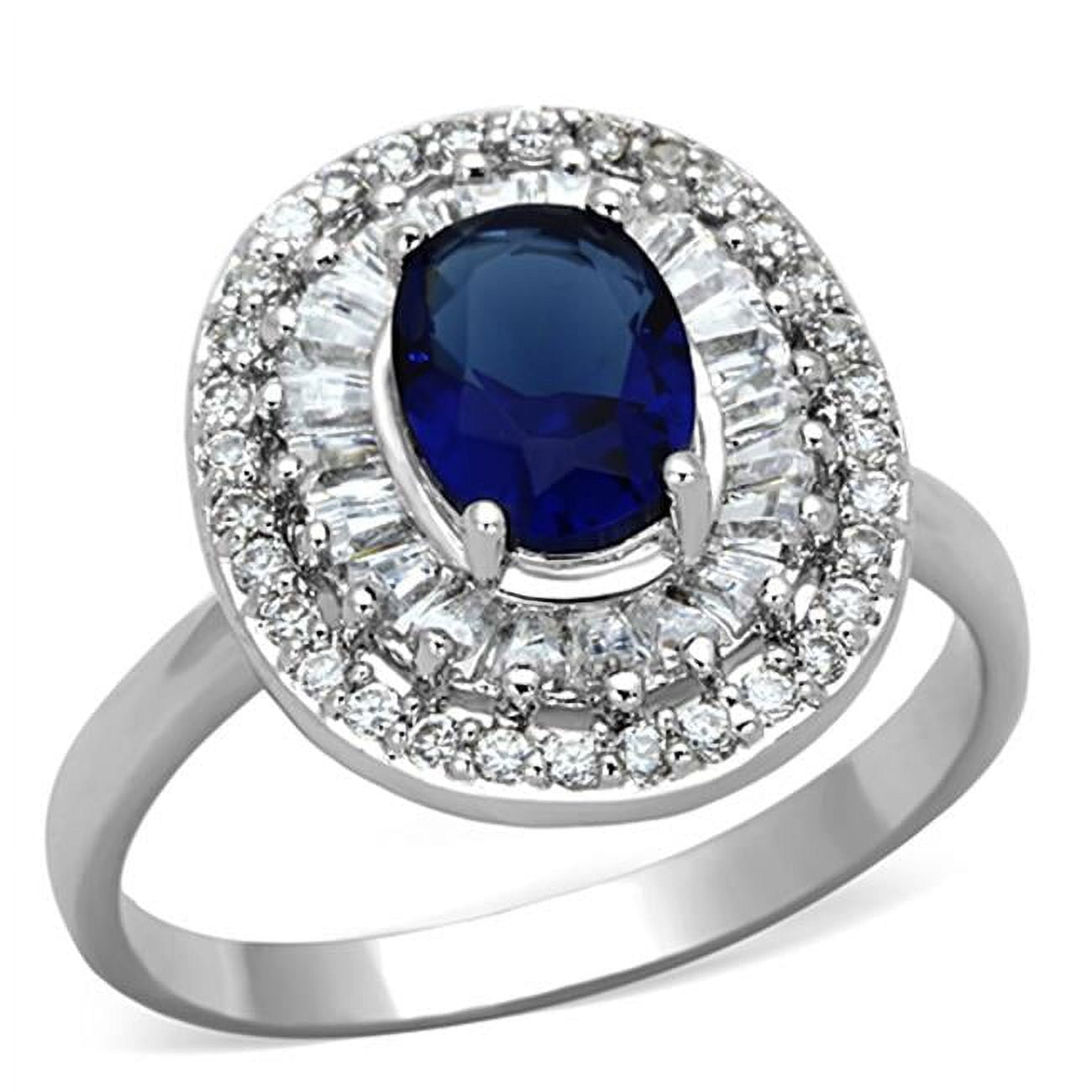 Women Rhodium Brass Ring with Synthetic in Sapphire - Size 9
