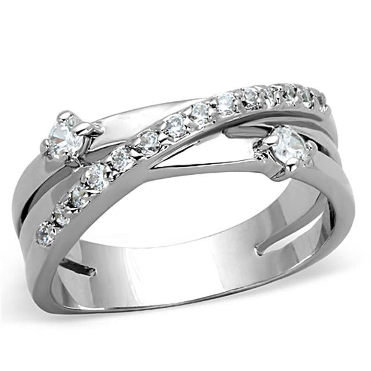 Women Rhodium Brass Ring with AAA Grade CZ in Clear - Size 5