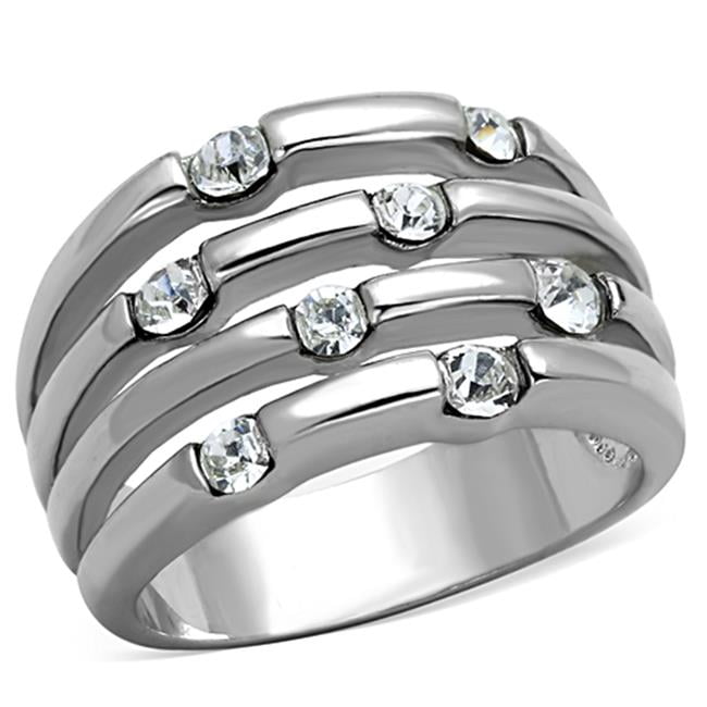Women Rhodium Brass Ring with Top Grade Crystal in Clear - Size 7