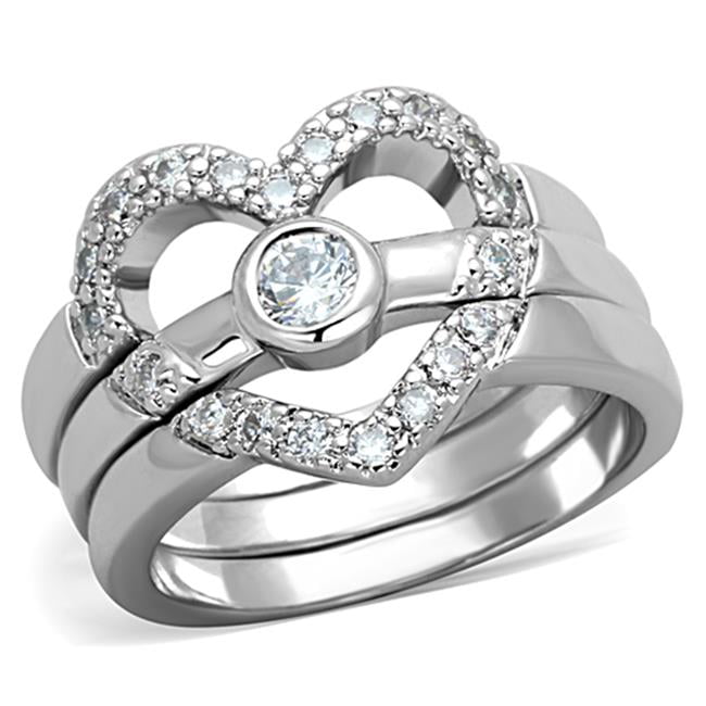 Women Rhodium Brass Ring with AAA Grade CZ in Clear - Size 7