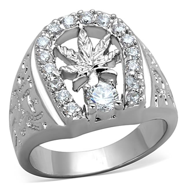 Women Rhodium Brass Ring with AAA Grade CZ in Clear - Size 6