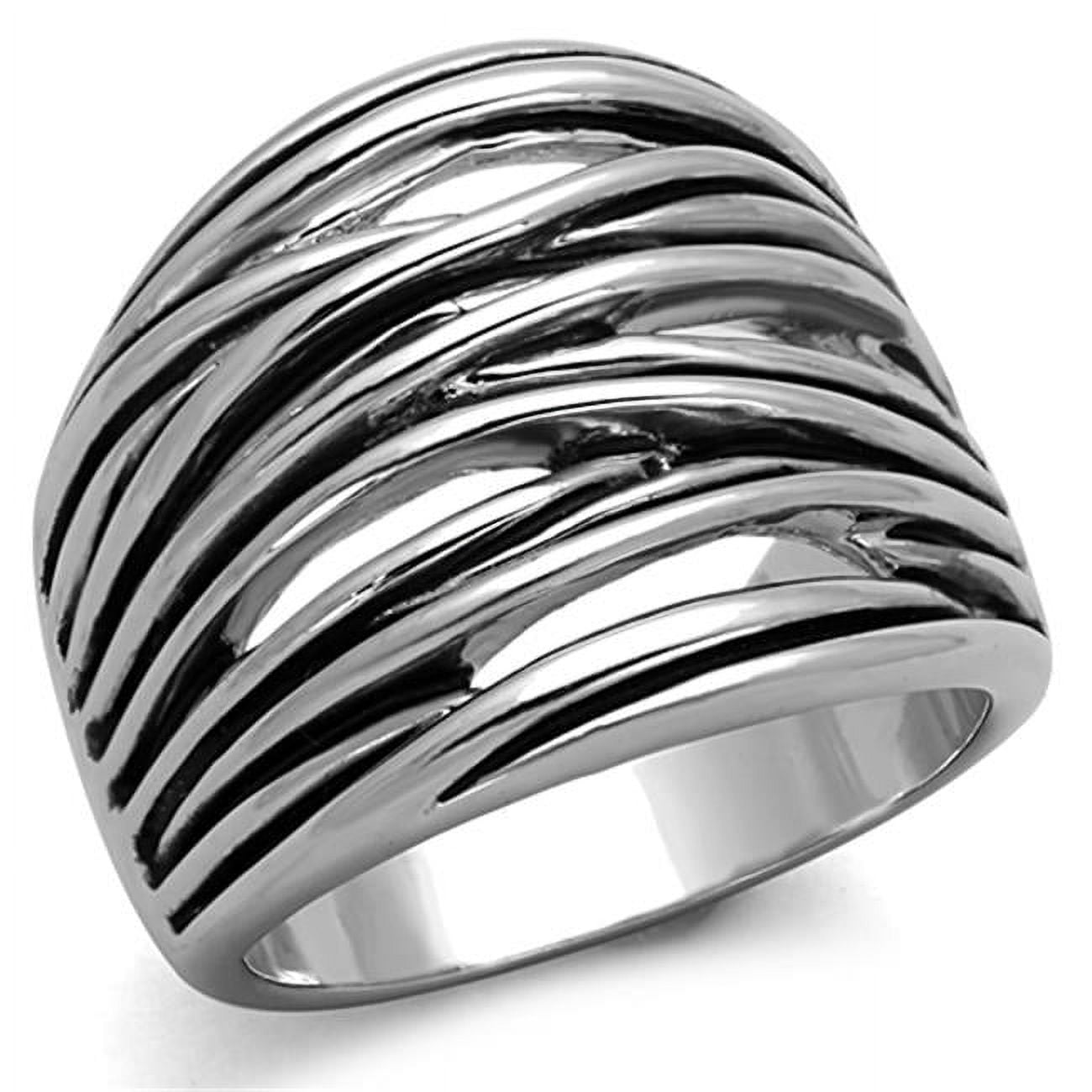 Women Rhodium Brass Ring with Epoxy in Jet - Size 5