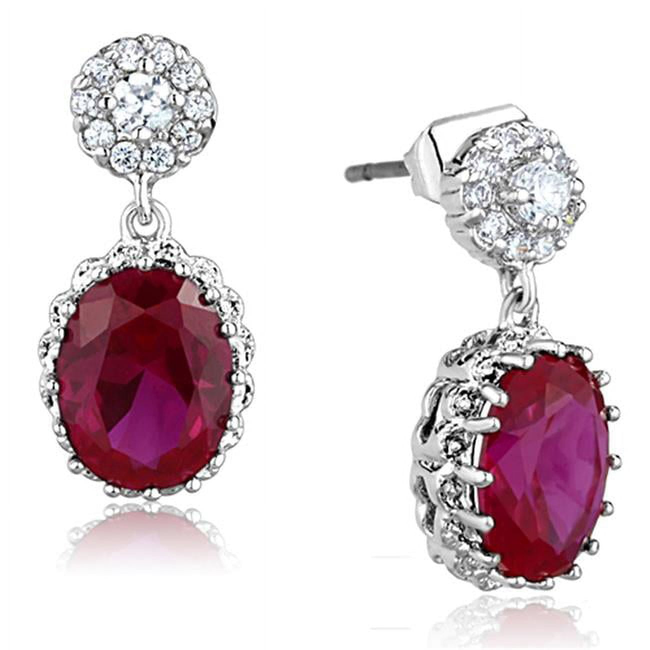 Women Rhodium Brass Earrings with AAA Grade CZ in Ruby