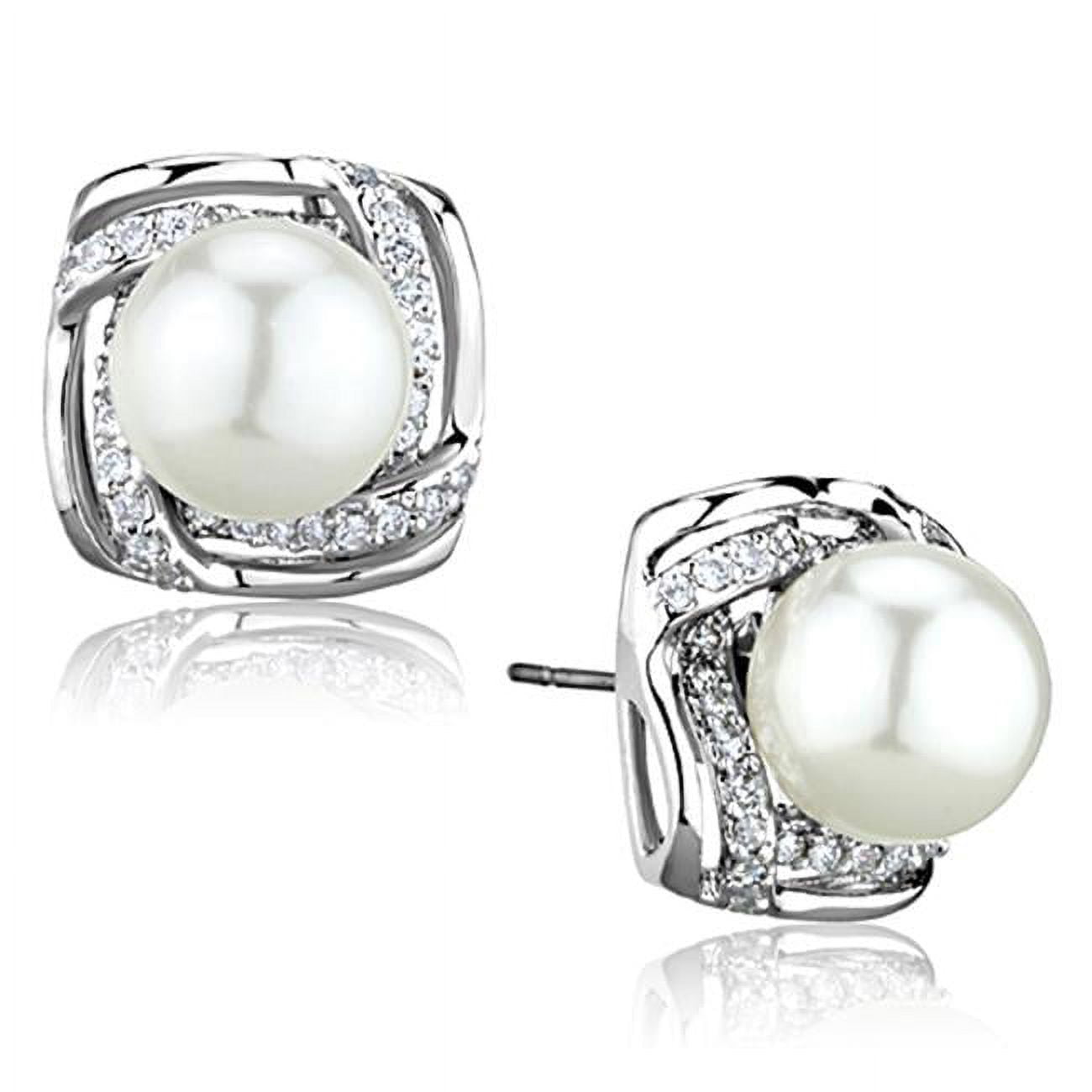 Picture of Alamode 3W678 Women Rhodium Brass Earrings with Synthetic in White