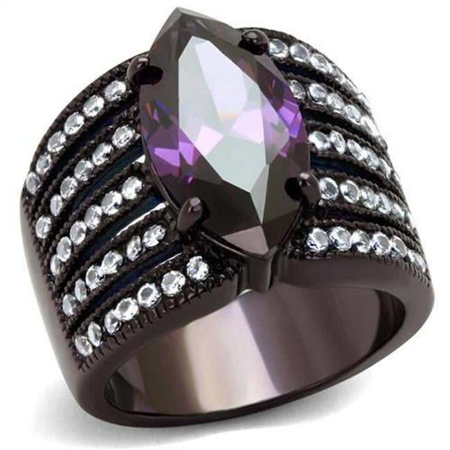 TK1752DC-8 Women IP Dark Brown Stainless Steel Ring with AAA Grade CZ in Amethyst - Size 8