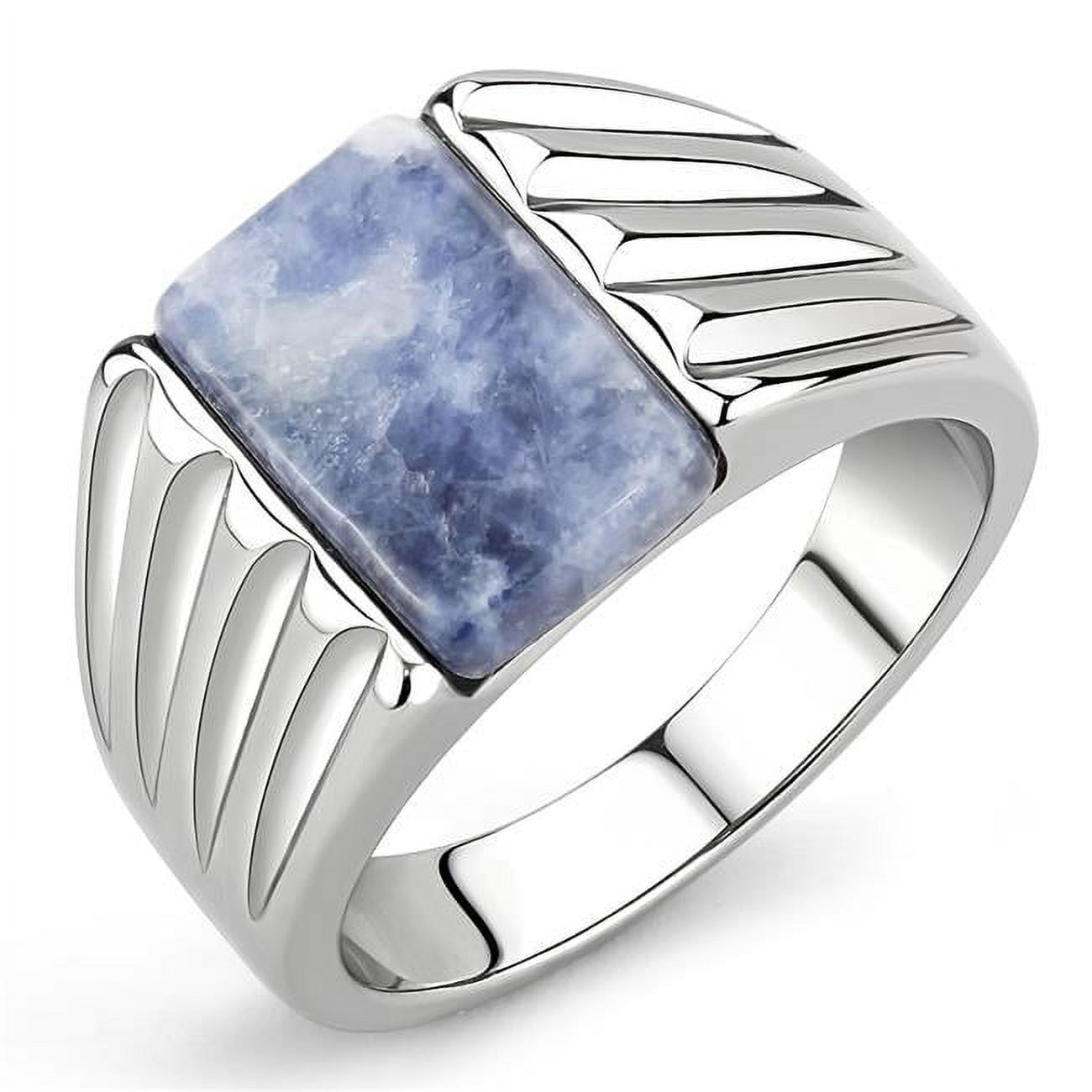 TK1799-12 Men High Polished Stainless Steel Ring with Semi-Precious in Capri Blue - Size 12
