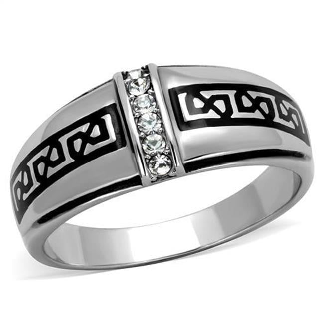 TK1801-11 Men High Polished Stainless Steel Ring with Top Grade Crystal in Clear - Size 11