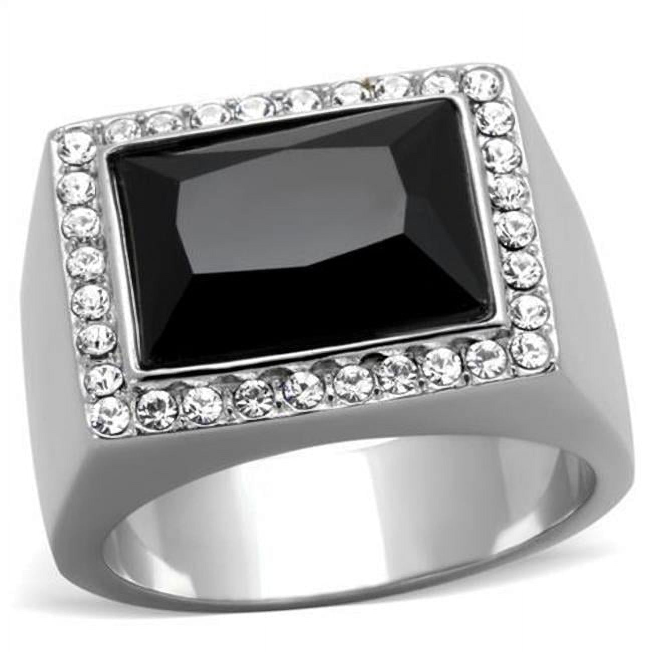 TK1810-8 Men High Polished Stainless Steel Ring with Synthetic in Jet - Size 8