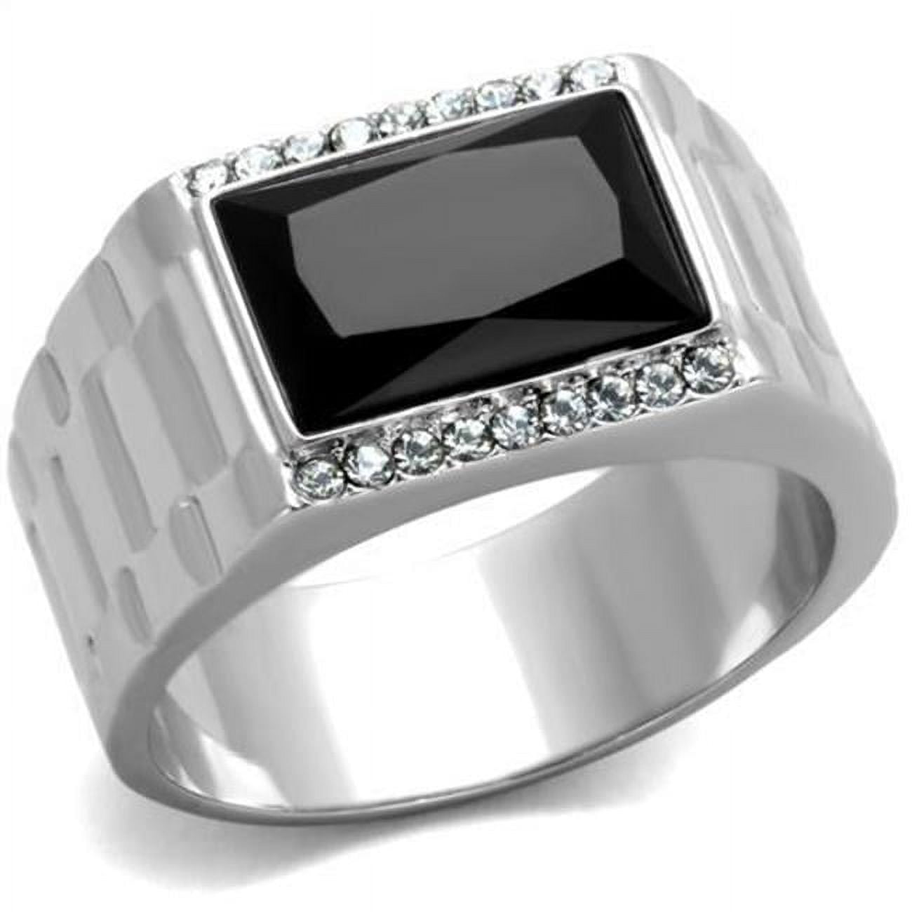 TK1811-9 Men High Polished Stainless Steel Ring with Synthetic in Jet - Size 9