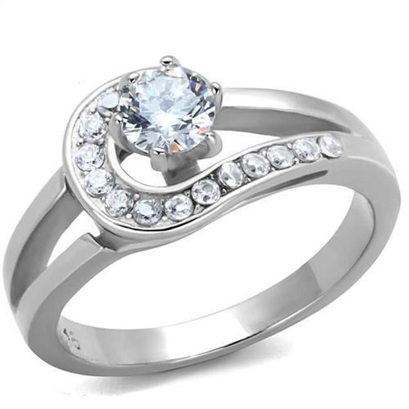 Women High Polished Stainless Steel Ring with AAA Grade CZ in Clear - Size 6