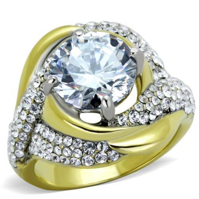 Women Two-Tone IP Gold Stainless Steel Ring with AAA Grade CZ in Clear - Size 5