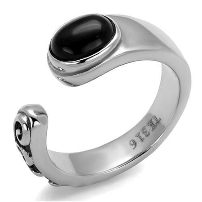 TK1971-10 Men High Polished Stainless Steel Ring with Synthetic in Jet - Size 10