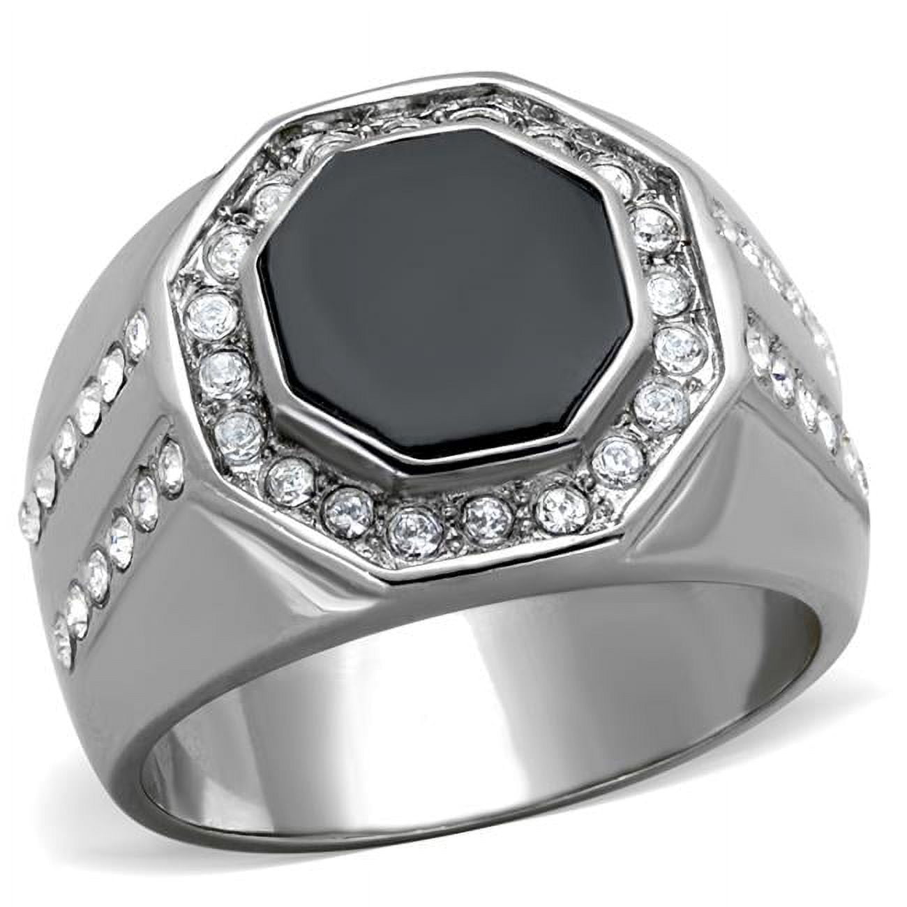 TK2066-11 Men High Polished Stainless Steel Ring with Top Grade Crystal in Clear - Size 11
