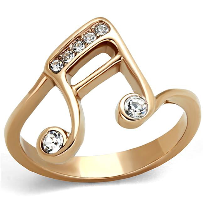 Women IP Rose Gold Stainless Steel Ring with Top Grade Crystal in Clear - Size 6