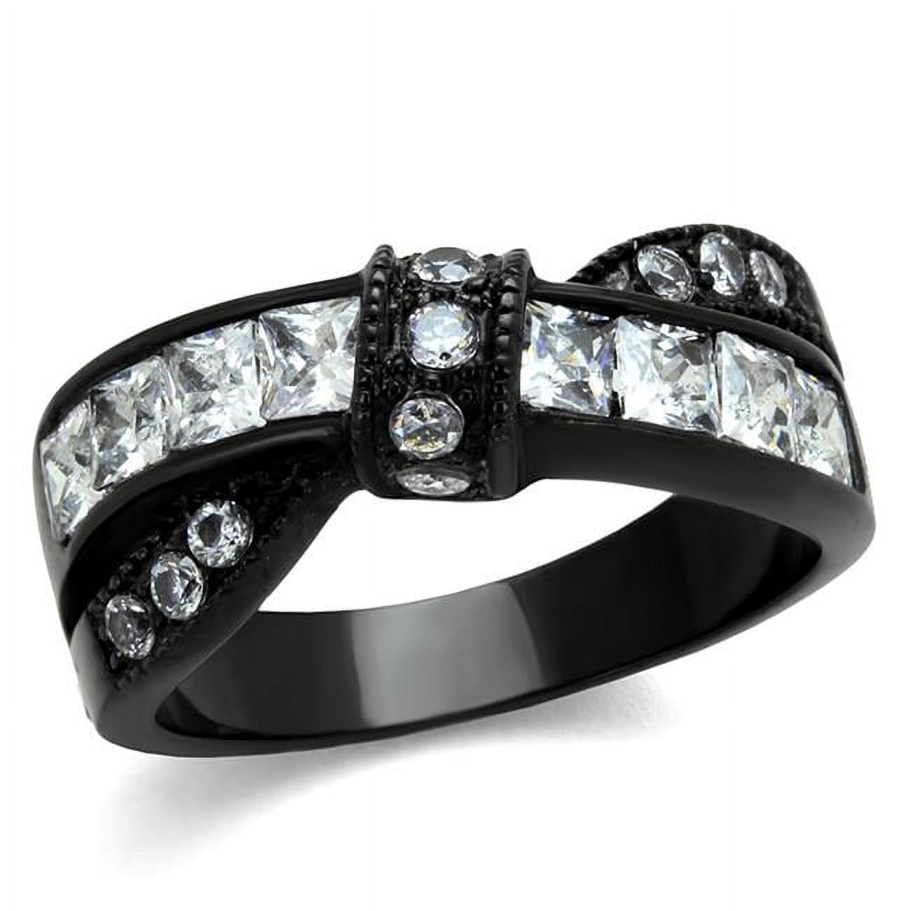 TK2139-5 Women IP Black Stainless Steel Ring with AAA Grade CZ in Clear - Size 5