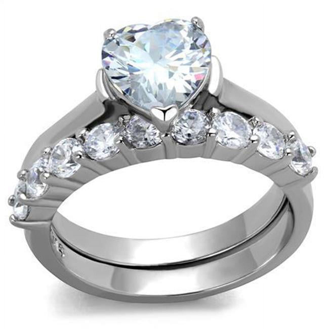 Women High Polished Stainless Steel Ring with AAA Grade CZ in Clear - Size 10