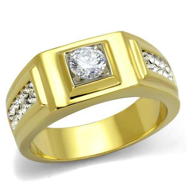 Men Two-Tone IP Gold Stainless Steel Ring with AAA Grade CZ in Clear - Size 12