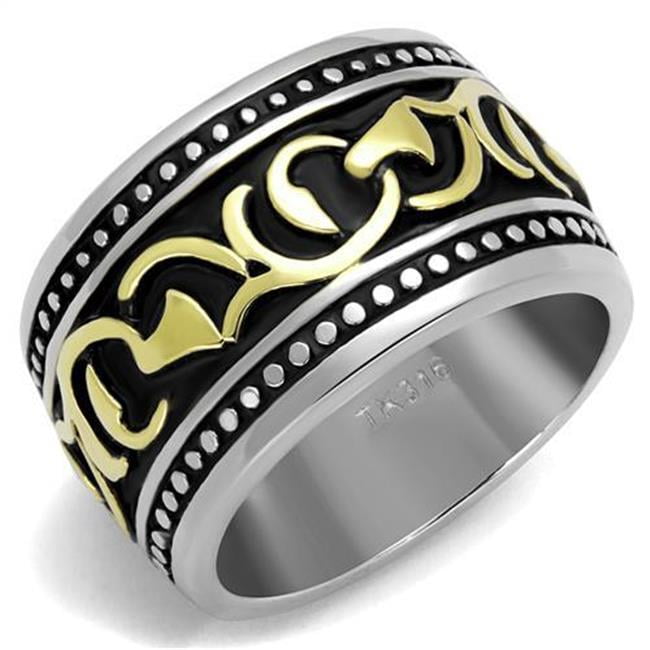 Men Two-Tone IP Gold Stainless Steel Ring with Epoxy in Jet - Size 8