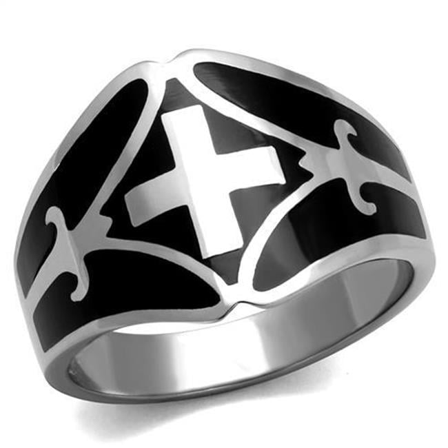 Men High Polished Stainless Steel Ring with Epoxy in Jet - Size 12