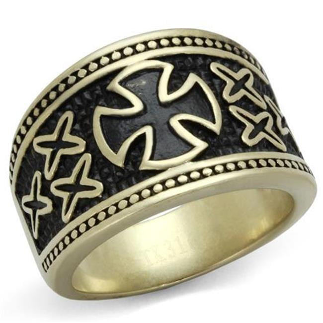 Men IP Antique Copper Stainless Steel Ring with Epoxy in Jet - Size 8