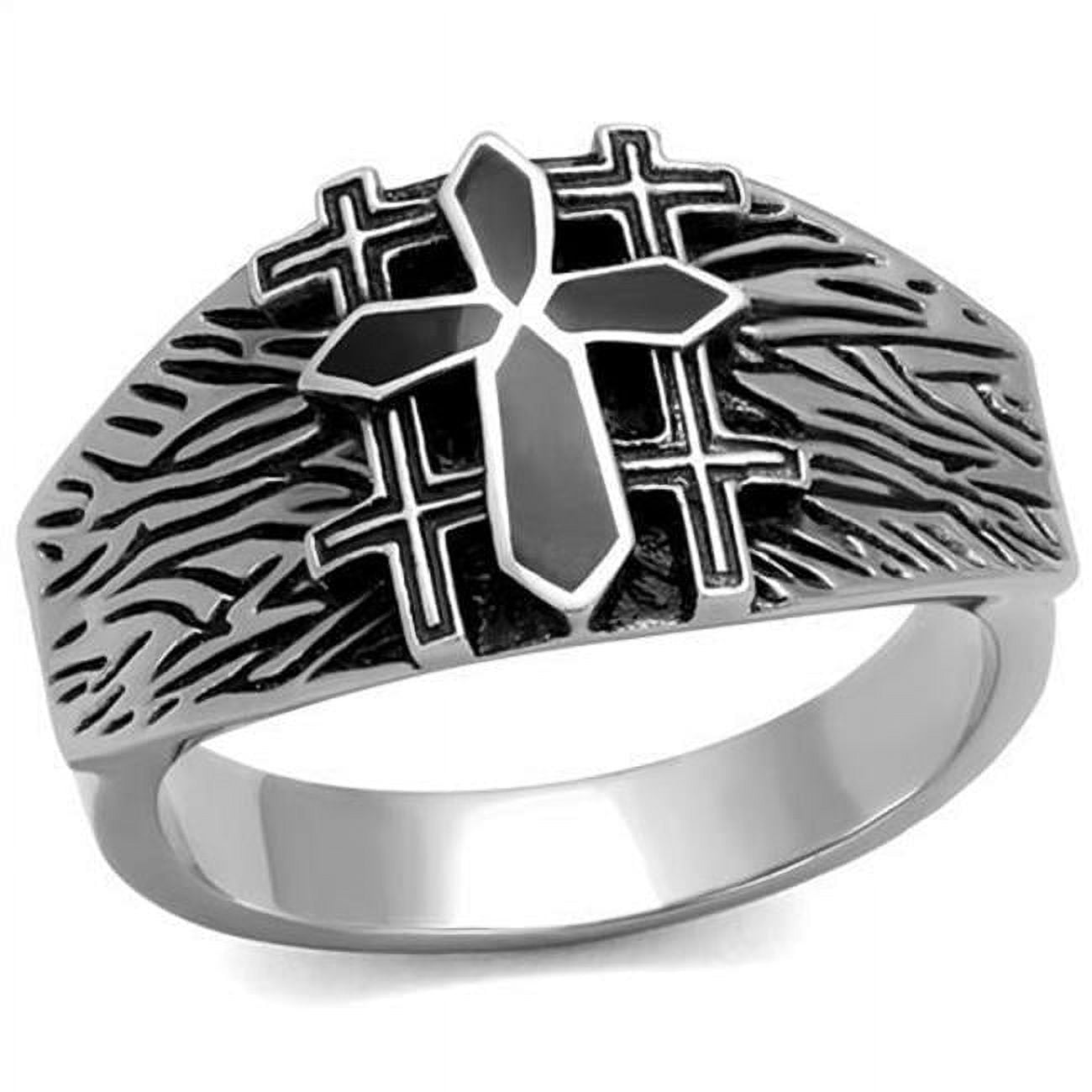 Men High Polished Stainless Steel Ring with Epoxy in Jet - Size 11