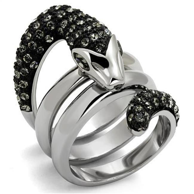 TK2511-12 Unisex Two-Tone IP Black Stainless Steel Ring with Top Grade Crystal in Black Diamond - Size 12