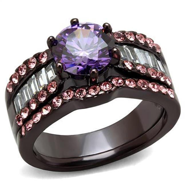 TK2652-7 Women IP Dark Brown Stainless Steel Ring with AAA Grade CZ in Amethyst - Size 7