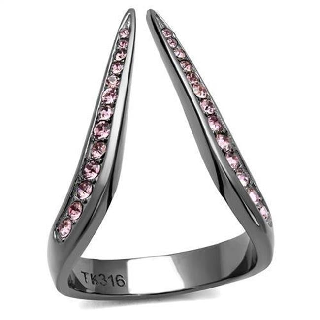 Women IP Light Black Stainless Steel Ring with Top Grade Crystal in Light Amethyst - Size 10